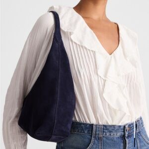 NWT Madewell mylie shoulder bag leather suede navy blue